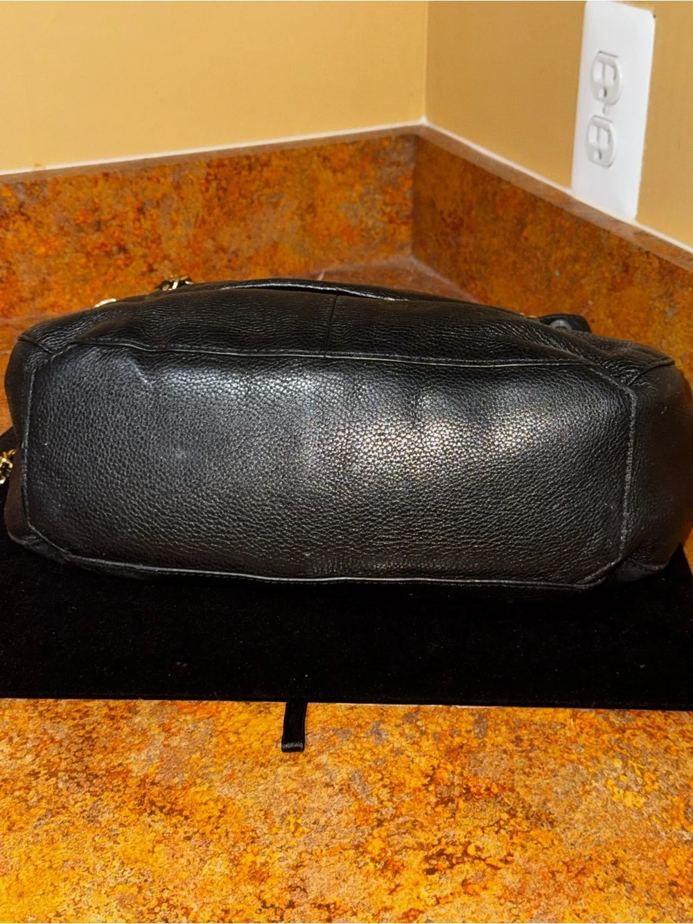 Tory Burch Marion Black Pebbled Leather Chain Shoulder Bag